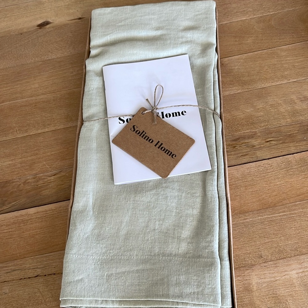 Solino Home Table Runner in pre-washed sage. 100% linen.